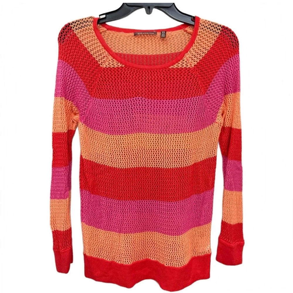Anthropologie 525 America Knit Sweater Small Red Orange Pink Stripe EUC